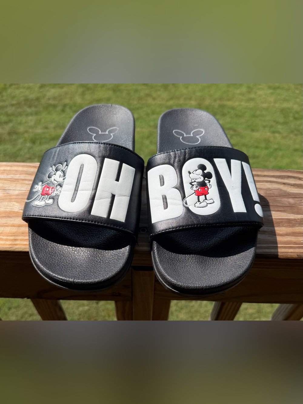 Oh My Disney Mickey Mouse Oh Boy! Slides Black Slip On Sandals Size 9